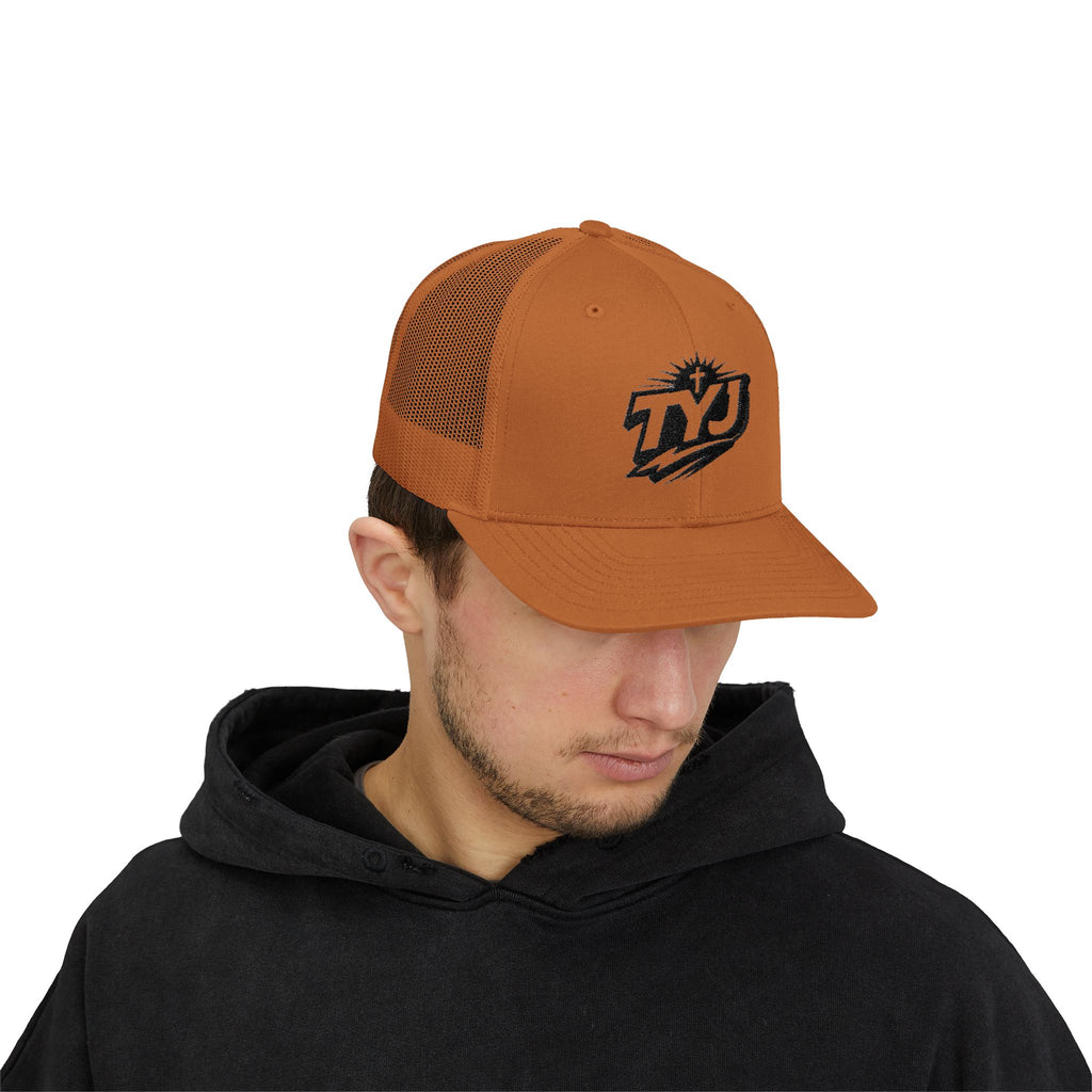 TYJ Logo Trucker Cap — Retro Sport Snapback Hat